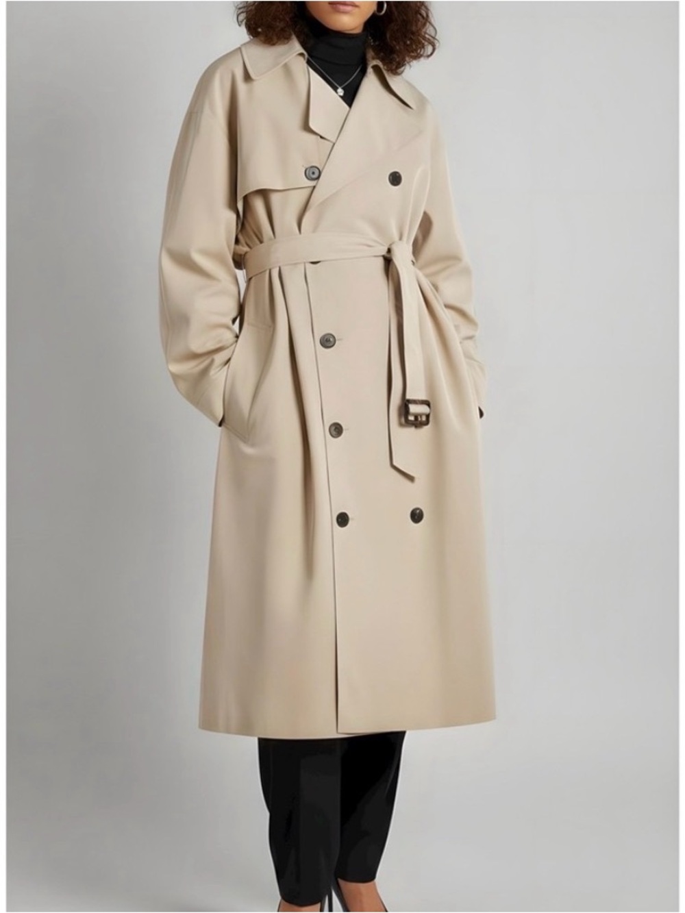 The Frankie Shop Mavis Oversized Trench Coat (Beige)